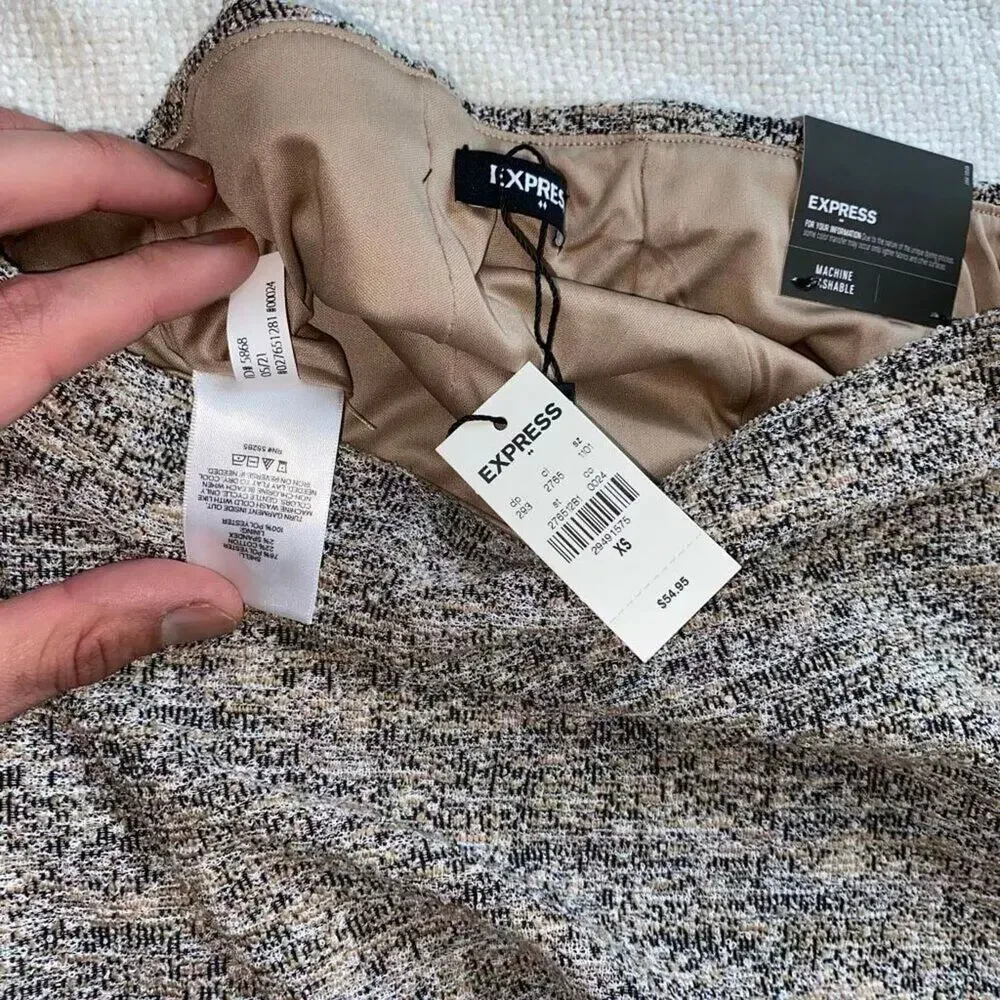 Express Tweed Neutral High Rise Skirt | Sz XS, NWT